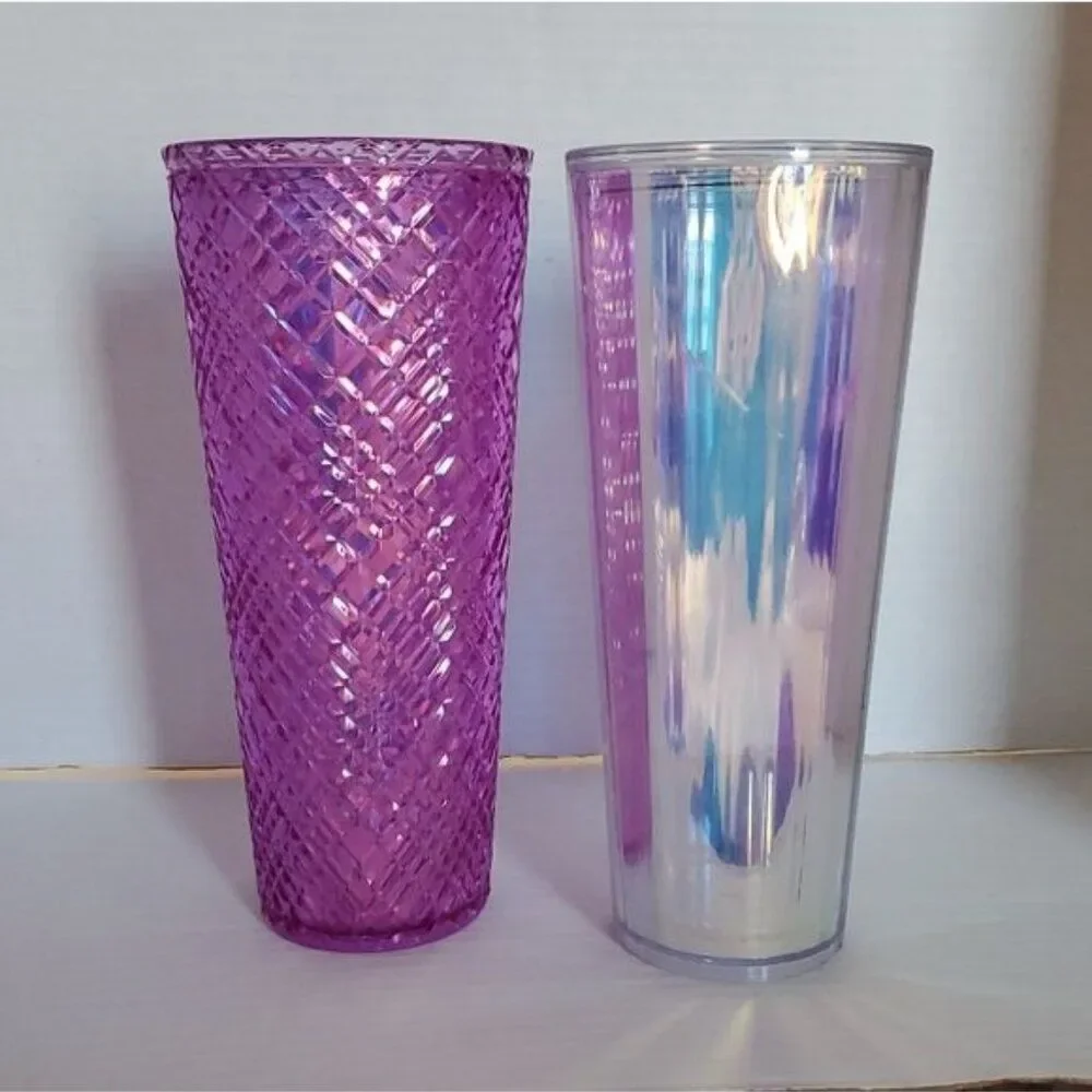 2 Starbucks Travel Cold Cup Iridescent Diamond Unicorn Purple Taffy Venti 24 oz